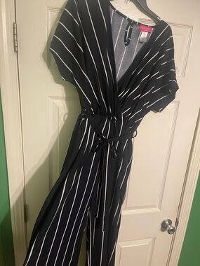 Nina Rose Black and White Striped Jumpsuit